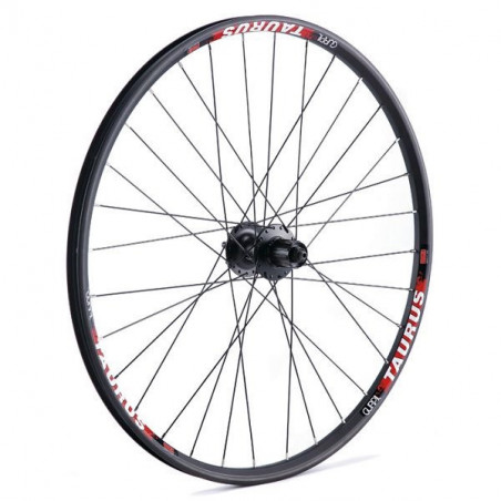 RUEDA 26 TRASERA NEGRA COMPATIBLE SHIMANO 8-11 VELOCIDADES 6 TORNILLOS LLANTA TAURUS