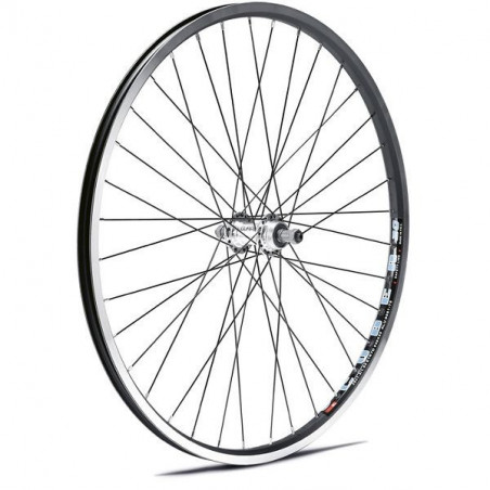RUEDA 26" TRASERA LLANTA Y RADIOS NEGROS BUJE PLATA CASSETTE 8-10 VELOCIDADES